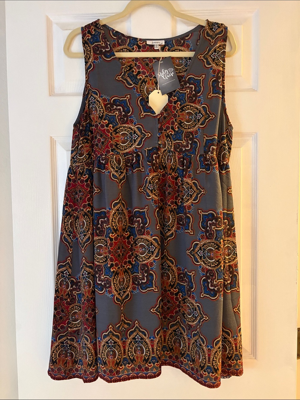JODIFL Paisley Print Top in Navy Blue with Red & Gold